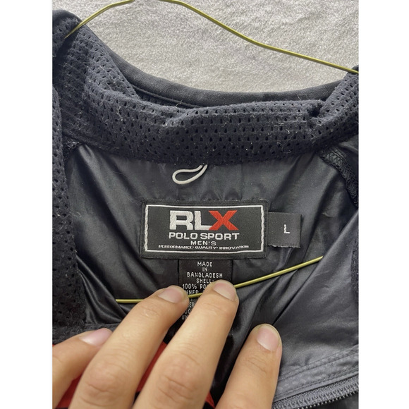 RLX Polo Sport Jacket Mens Large Black Red Full Zip Windbreaker Reflective Trim - Picture 4 of 9